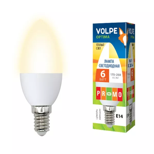 Лампочка светодиодная LED-C37-6W/WW/E14/FR/O картон Volpe - фото