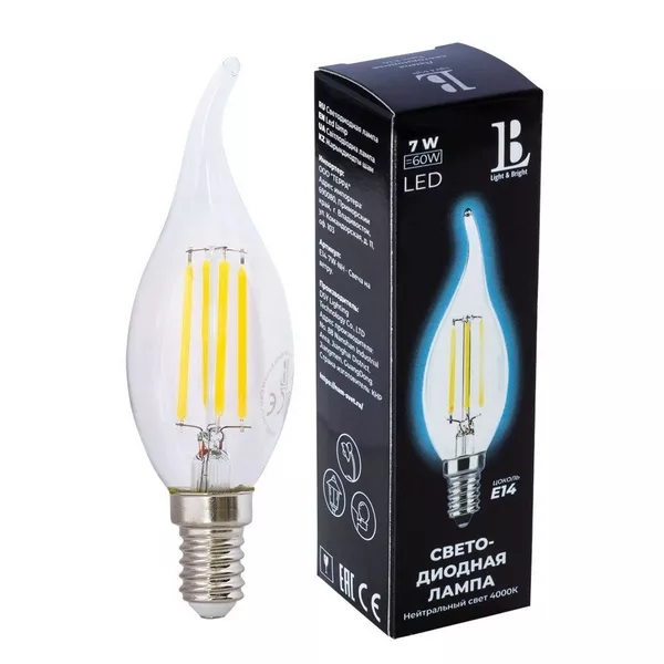 Лампочка светодиодная филаментная  E14-7W-NH-flame filament_lb - фото