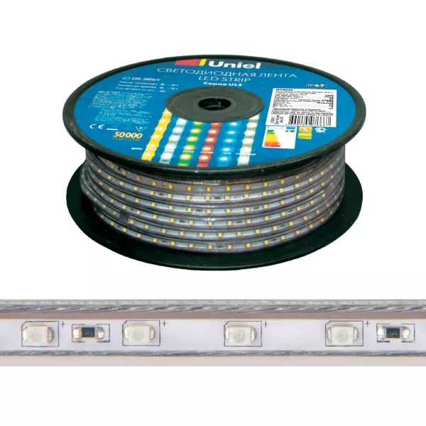 Светодиодная лента  ULS-5050-60LED/m-16mm-IP67-220V-14,4W/m-50M-RGB бобина - фото