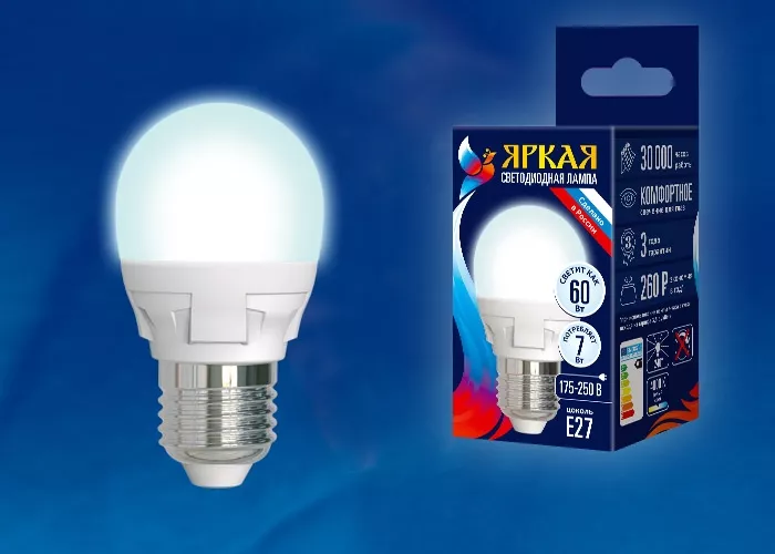 Лампочка светодиодная  LED-G45 7W/NW/E27/FR PLP01WH картон - фото