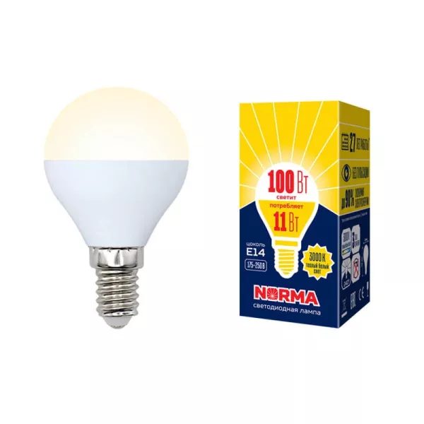 Лампочка светодиодная  LED-G45-11W/WW/E14/FR/NR картон - фото