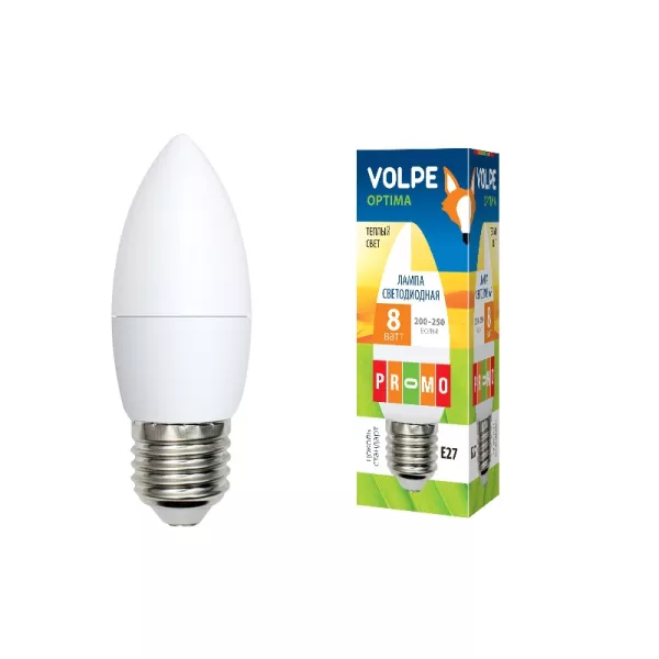 Лампочка светодиодная LED-C37-8W/WW/E27/FR/O картон Volpe - фото