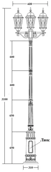 Наземный фонарь ASTORIA 2M 91410MB/E7 Gb ромб - фото схема