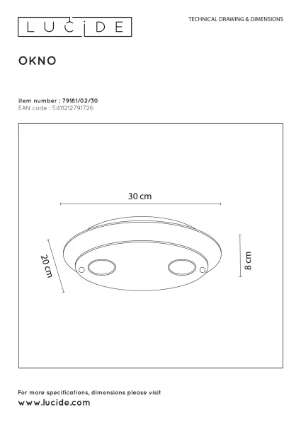 Потолочный светильник светодиодный диммируемый Lucide Okno 79181/02/30 - фото схема