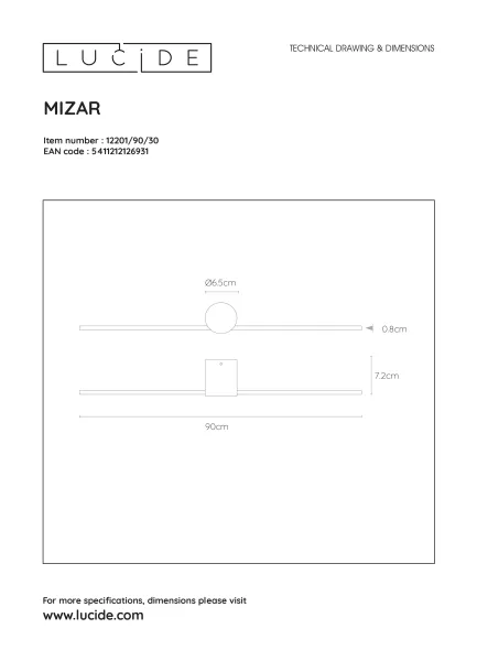 Подсветка для картин светодиодная IP44 Lucide Mizar 12201/90/30 - фото схема