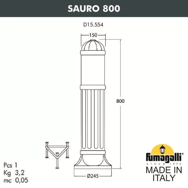 Наземный светильник светодиодный Fumagalli Sauro D15.554.000.WXE27H.FRA - фото схема