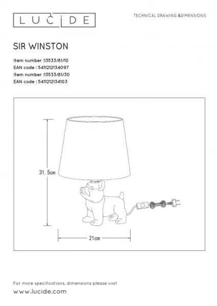 Интерьерная настольная лампа Extravaganza Sir Winston 13533/81/30 - фото схема