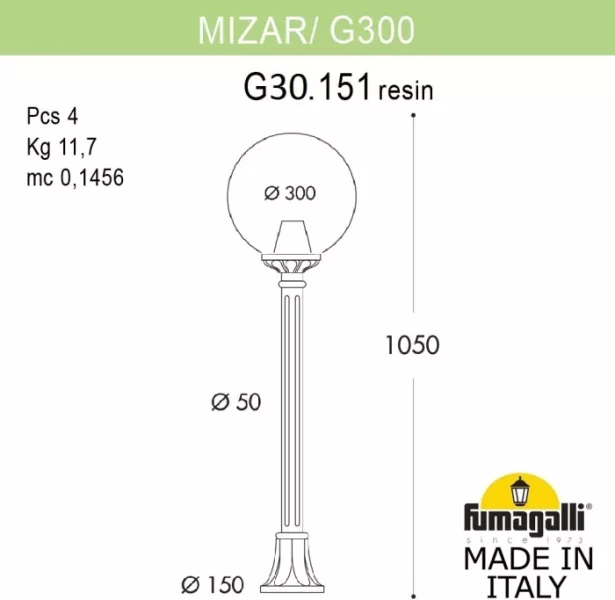 Наземный фонарь GLOBE 300 G30.151.000.WZF1R - фото схема