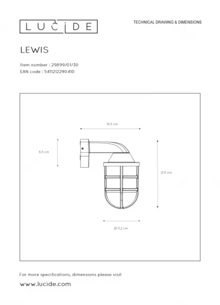 Настенный фонарь уличный Lewis 29899/01/30 - фото схема
