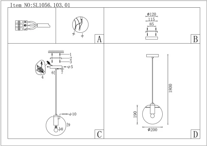 Подвесной светильник Noor SL1056.103.01 - фото схема