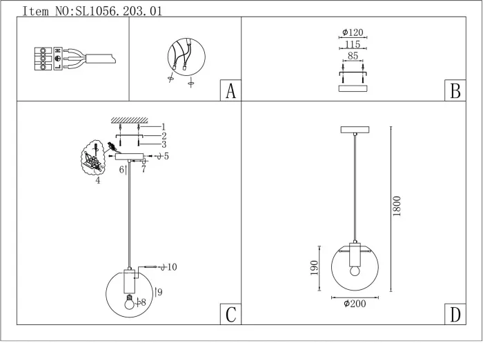 Подвесной светильник Noor SL1056.203.01 - фото схема