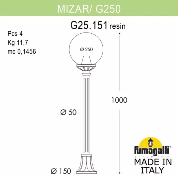 Наземный фонарь GLOBE 250 G25.151.000.BXF1R - фото схема