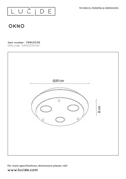 Потолочный светильник светодиодный диммируемый Lucide Okno 79181/13/30 - фото схема