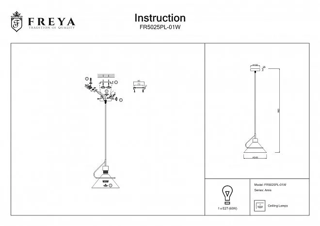 Подвесной светильник Amis FR5025PL-01W - фото схема