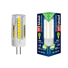 Uniel LED-JC-220/5W/3000K/G4/CL GLZ09TR картон Лампочка светодиодная 